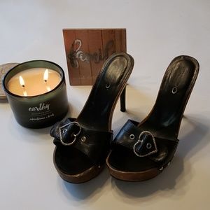 ALDO Black Leather Sweetheart Platform Stilettos